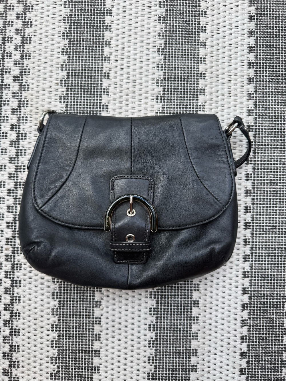 Coach Hobo Vintage Black Leather Crossbody Bag with Buckle Accent